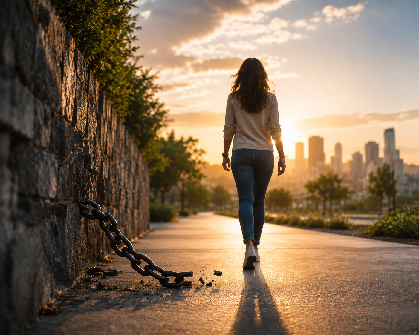 Persona caminando por un sendero al atardecer