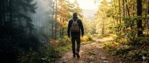 Caminante en un sendero forestal