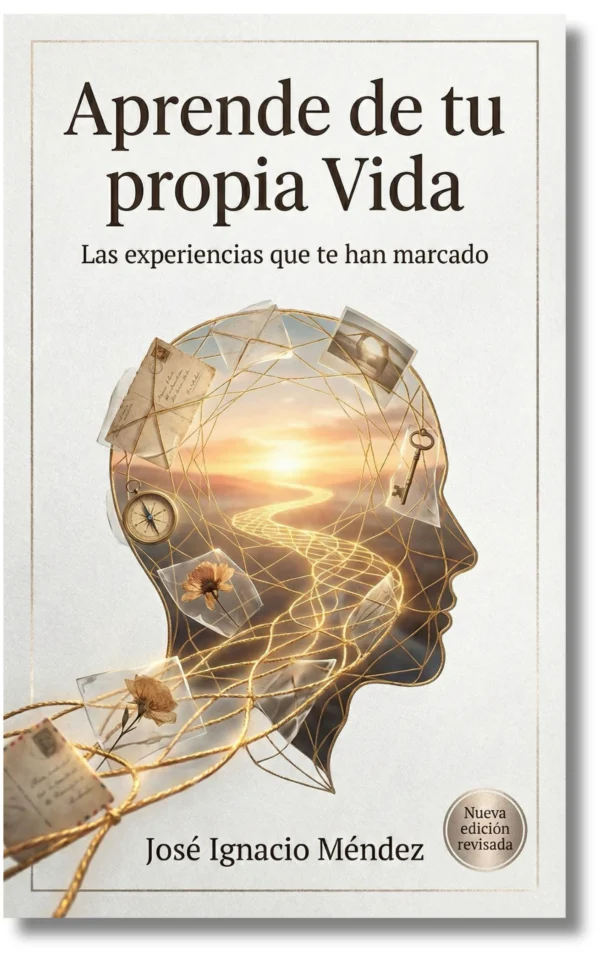 Portada de libro con ilustración de un perfil humano y objetos simbólicos