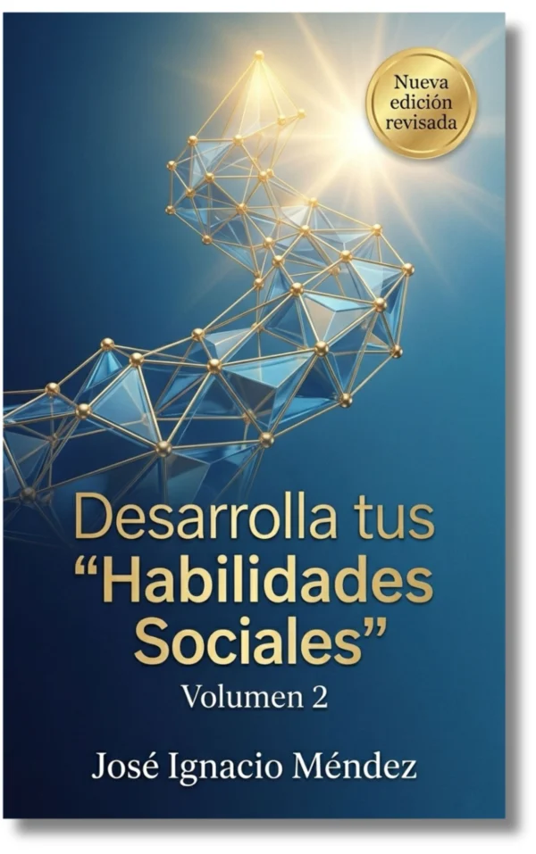Portada del libro sobre habilidades sociales con fondo azul y diseño geométrico.