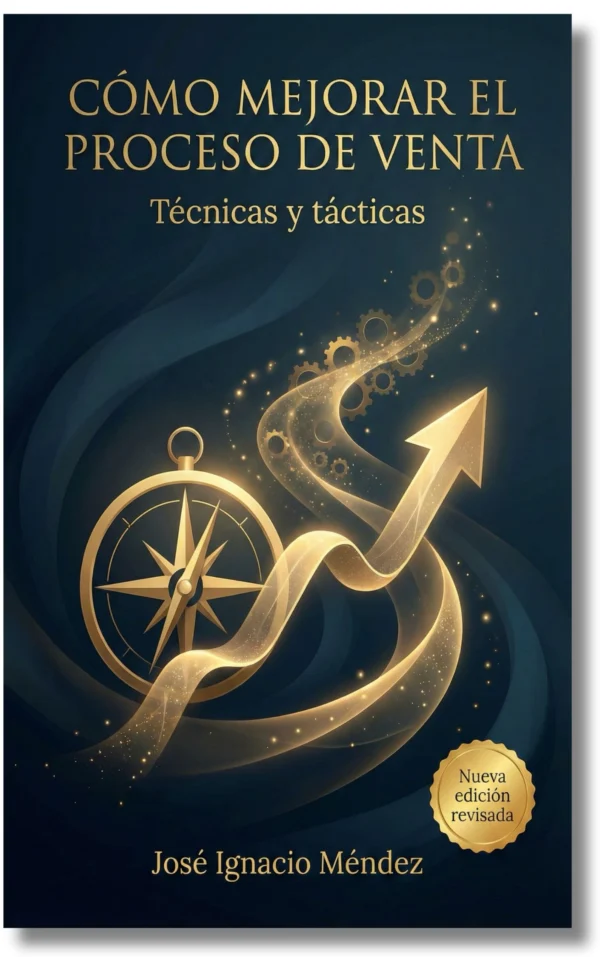 Portada del libro sobre técnicas de venta con un compás y una flecha ascendente.