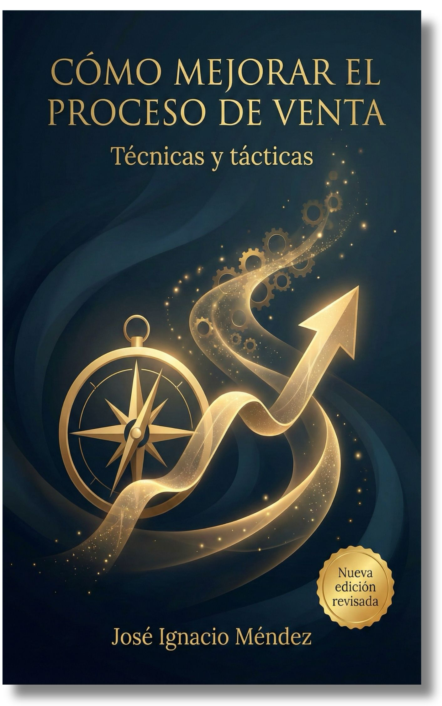 Portada del libro sobre técnicas de venta con un compás y una flecha ascendente.