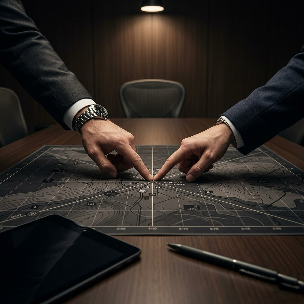 Manos señalando un mapa sobre una mesa